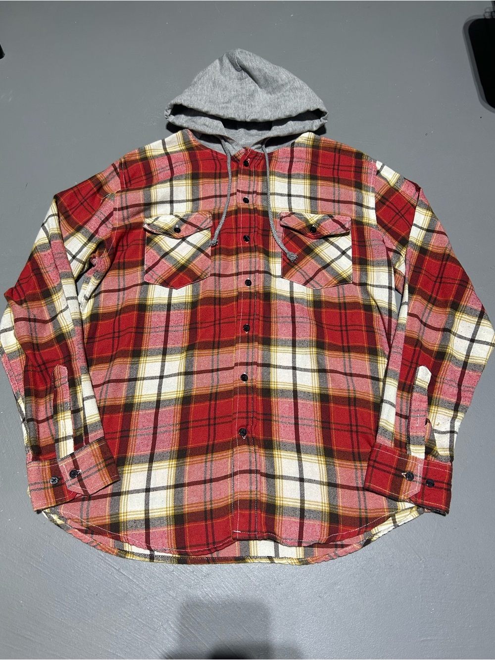 RSQ Flannel Plaid Button-Down Hoodie Shirt (Men’s Large)